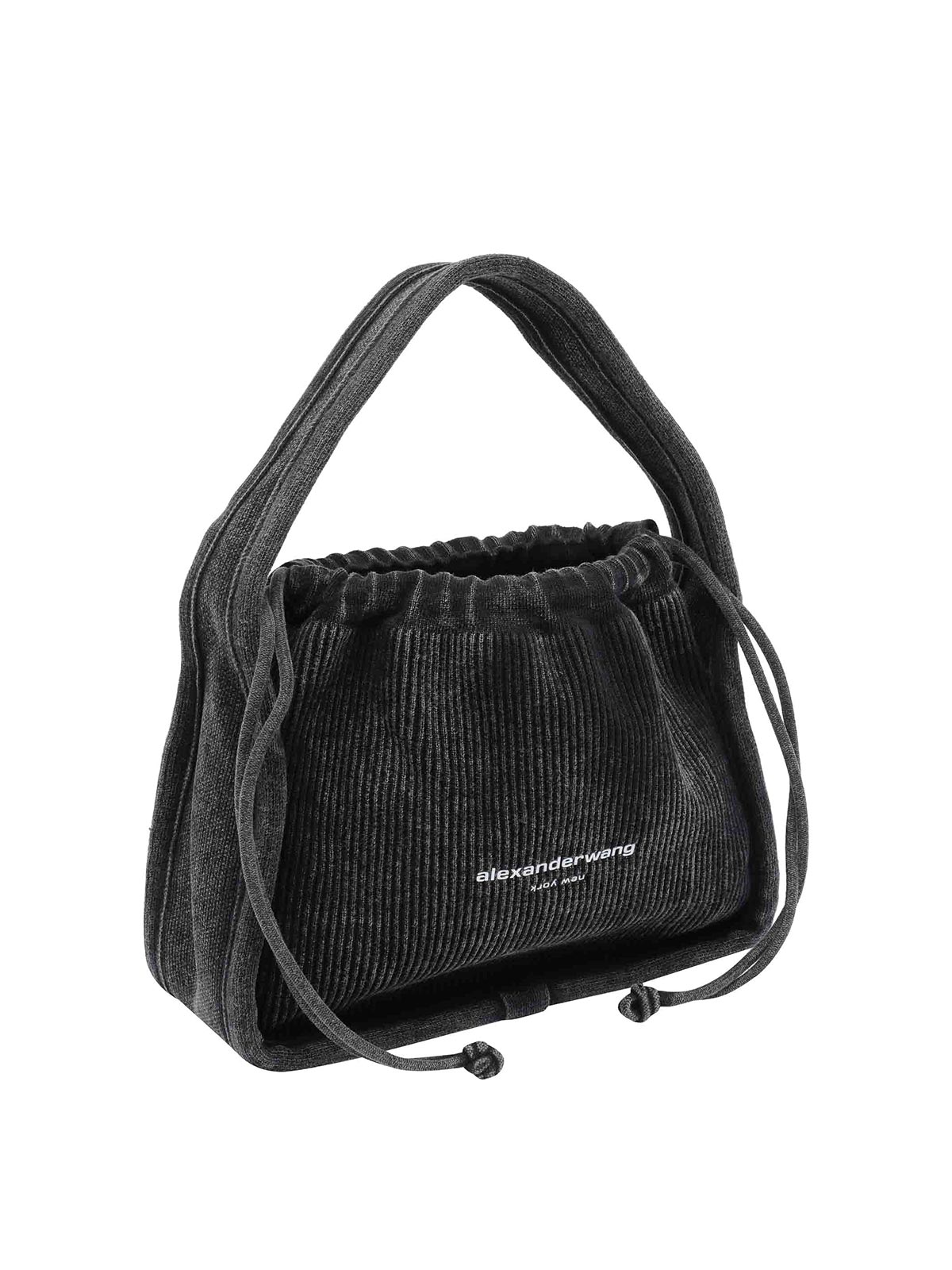 Alexander Wang Grey Cotton Blend Handbag With Drawstring Closure In Gray