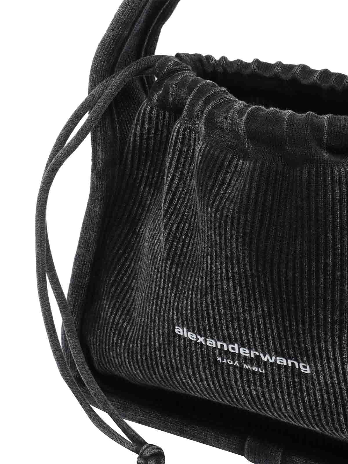 Alexander Wang Grey Cotton Blend Handbag With Drawstring Closure In Gray