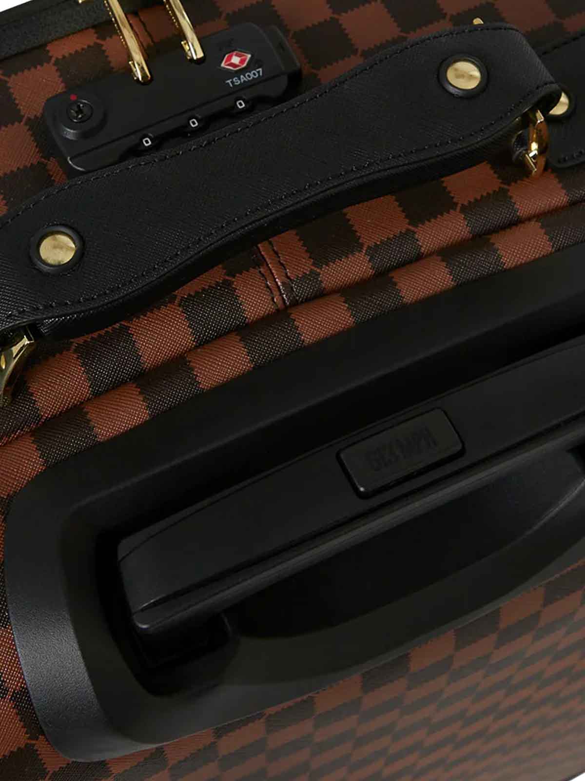 Sprayground Sawtooth Sharks In Paris Checkered Suitcase In Brown
