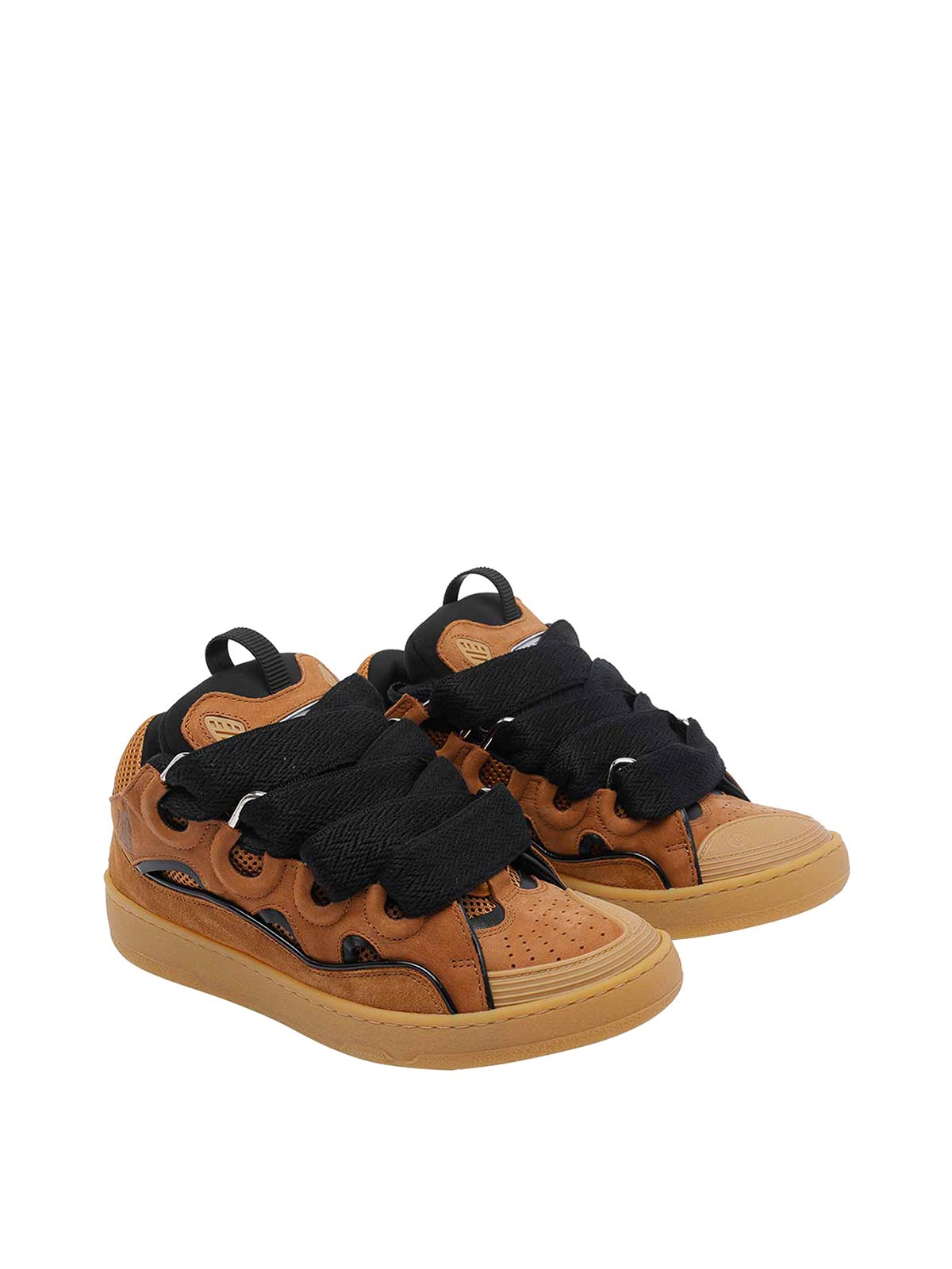 Lanvin Suede Sneakers With Rubber Sole And Pull Tab In Brown