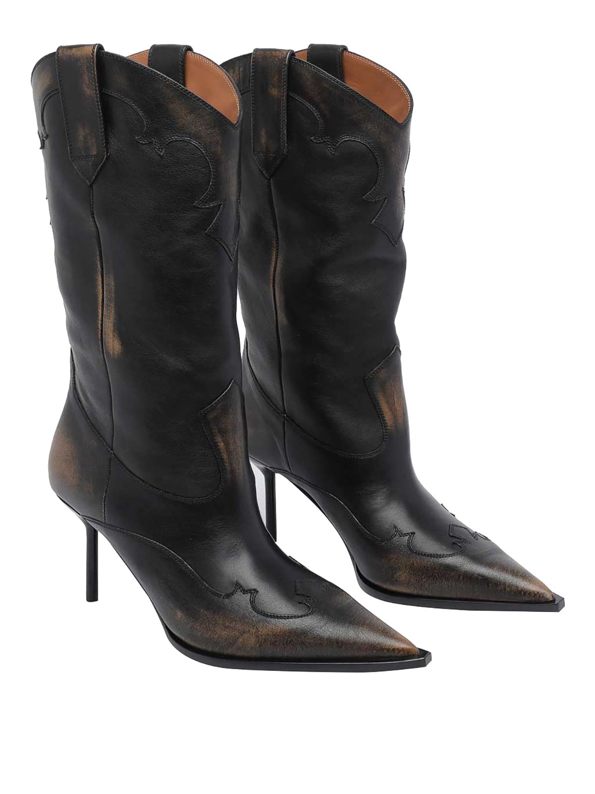 Paris Texas Western Inspired Mid-calf Stiletto Boots In Animal Print