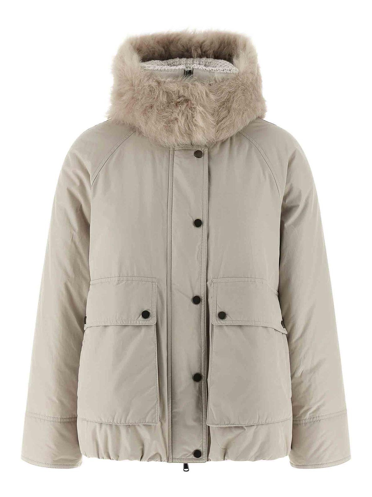 Brunello Cucinelli Cashmere Neck Down Jacket Puffer Jackets Beige In Brown
