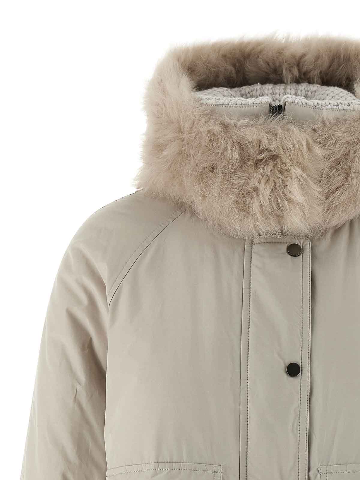 Brunello Cucinelli Cashmere Neck Down Jacket Puffer Jackets Beige In Brown