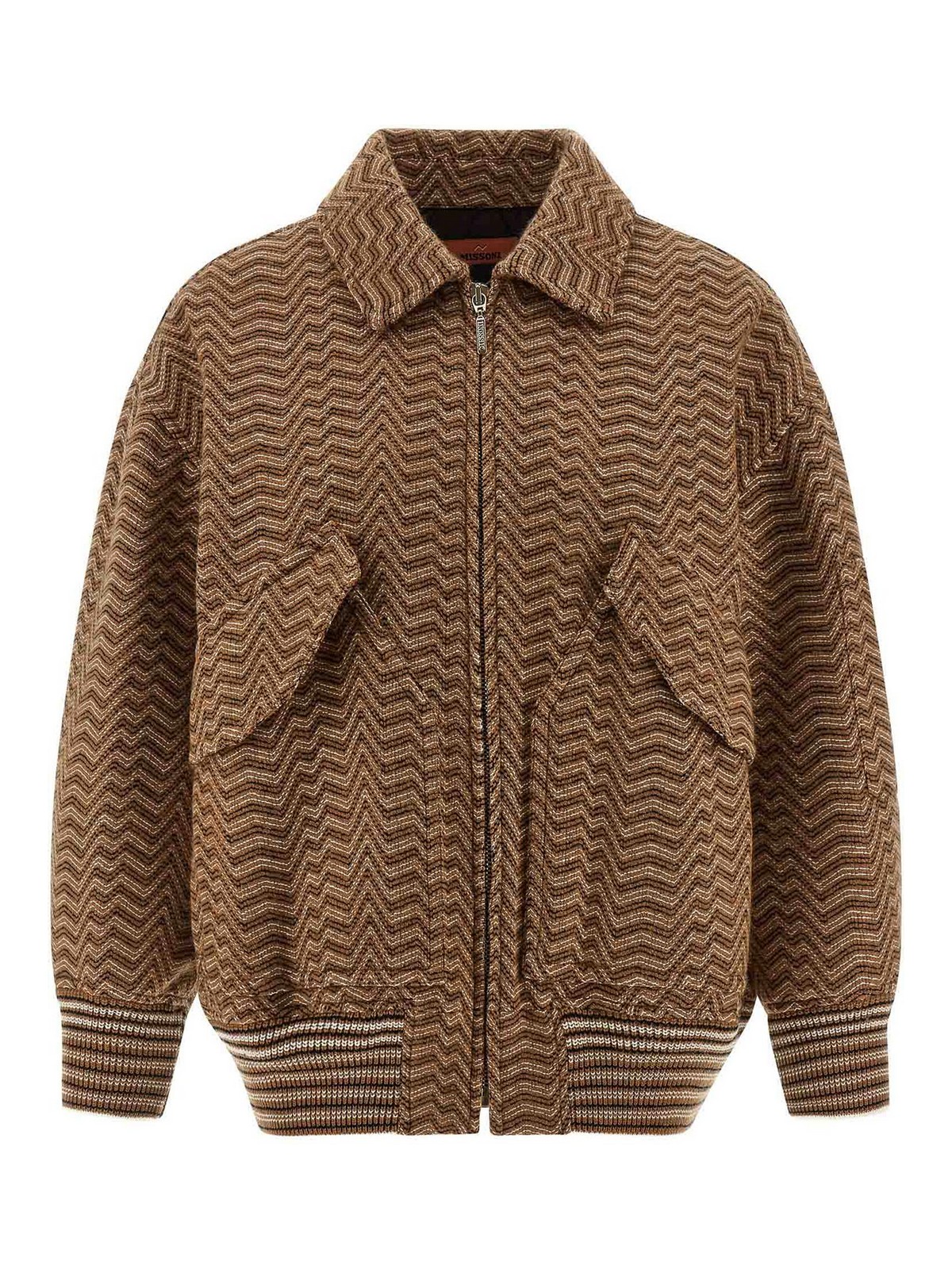 Missoni Chevron Pattern Bomber Jacket In Sand