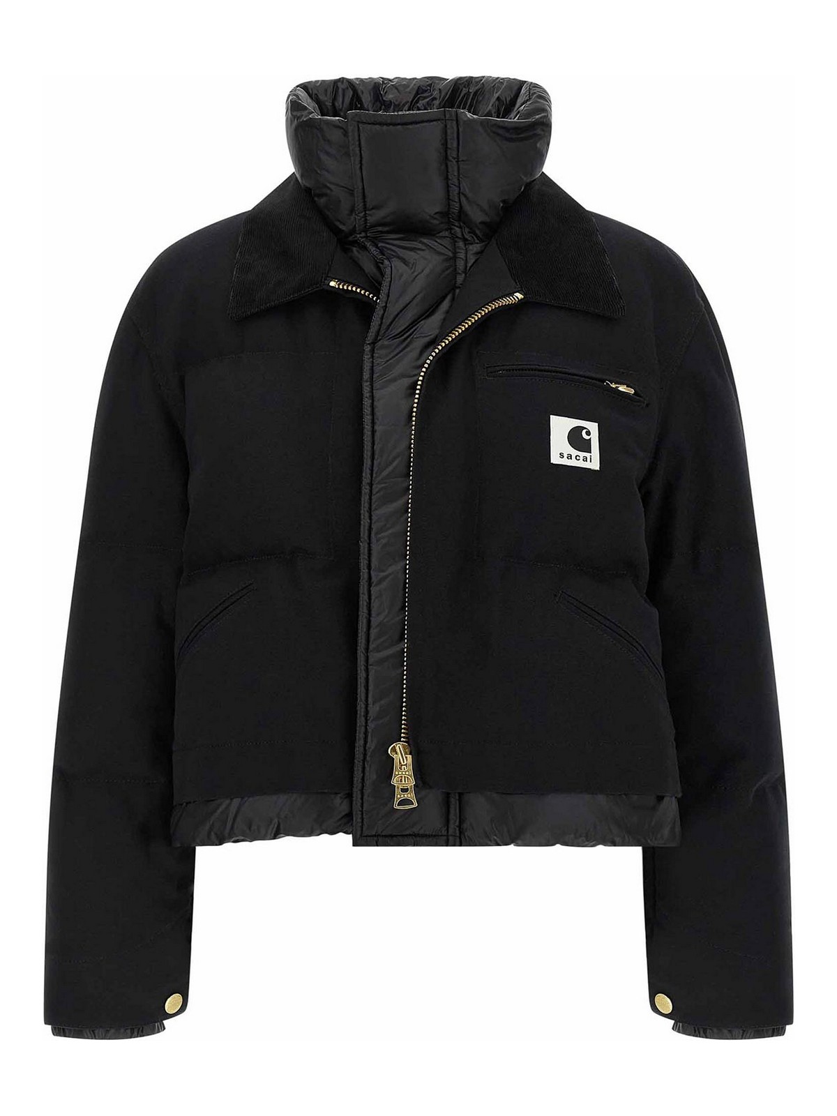 Sacai X Carhartt Wip Corduroy-collar Logo-patch Jacket In Black