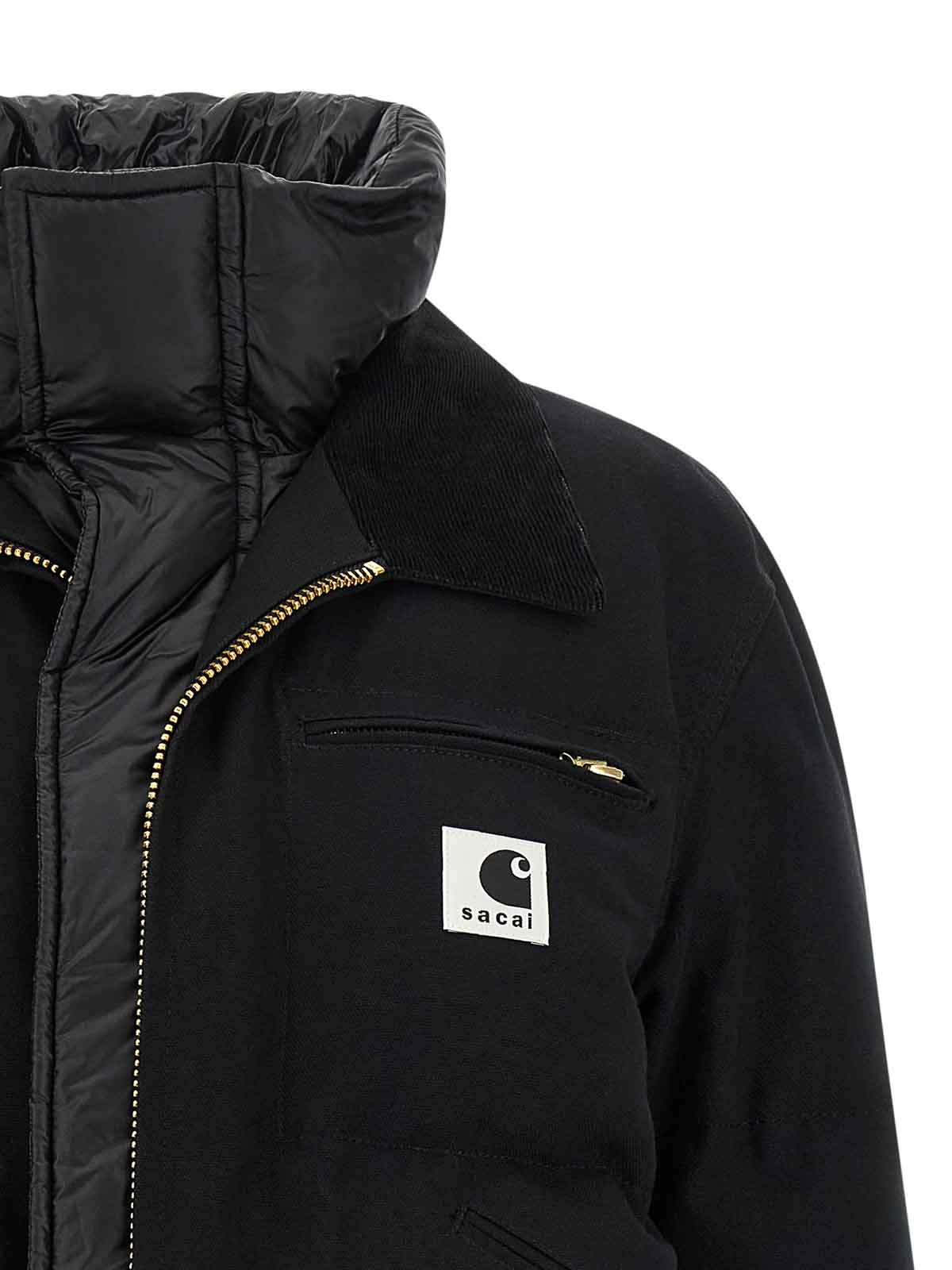 Sacai X Carhartt Wip Corduroy-collar Logo-patch Jacket In Black