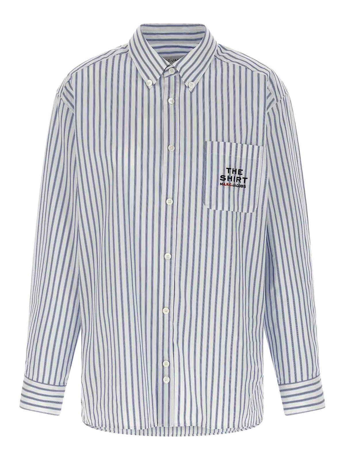 Apc Oversized Striped Button-down Shirt With Logo Details In Blue