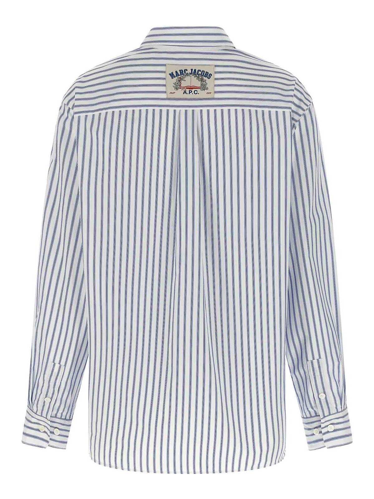 Apc Oversized Striped Button-down Shirt With Logo Details In Blue