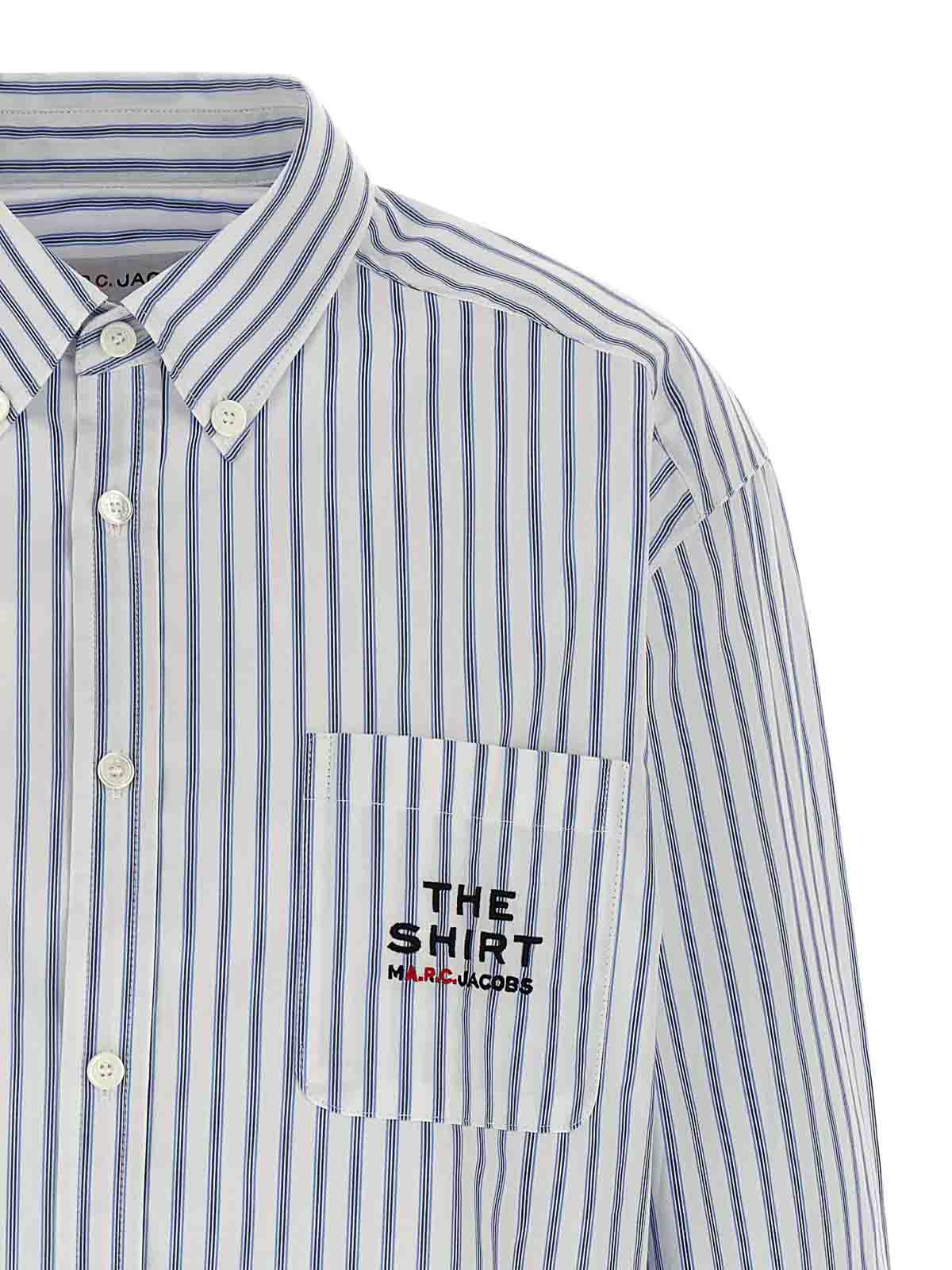 Apc Oversized Striped Button-down Shirt With Logo Details In Blue