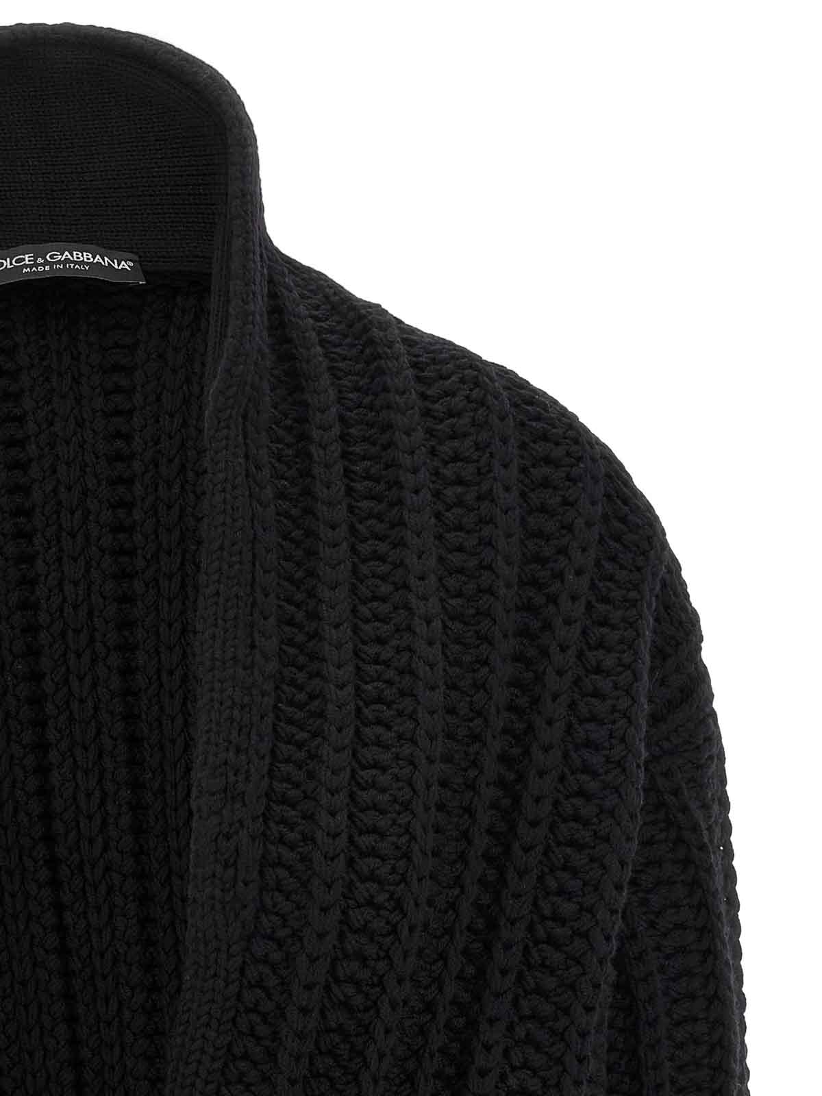 Dolce & Gabbana Coarse Wool Cardigan In Black