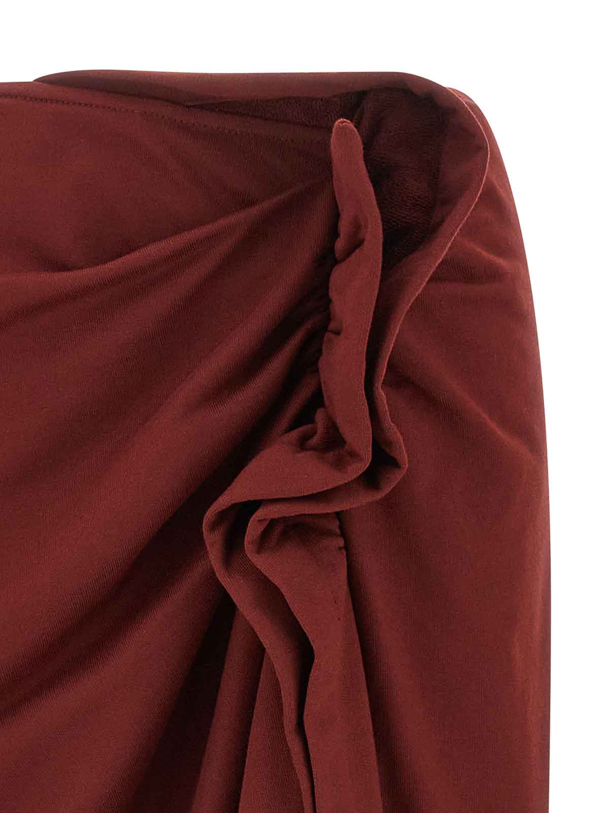 Dries Van Noten High Waist Midi Skirt With Ruffled Detail In Burgundy