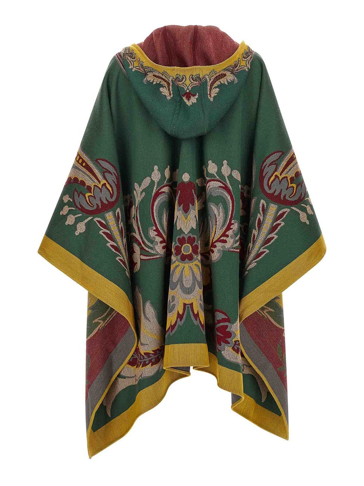 Etro Paisley-motif Long Hooded Wool Cape In Green
