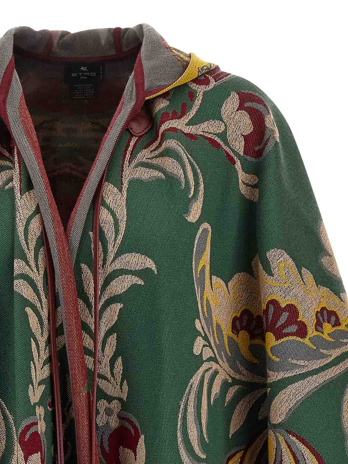 Etro Paisley-motif Long Hooded Wool Cape In Green
