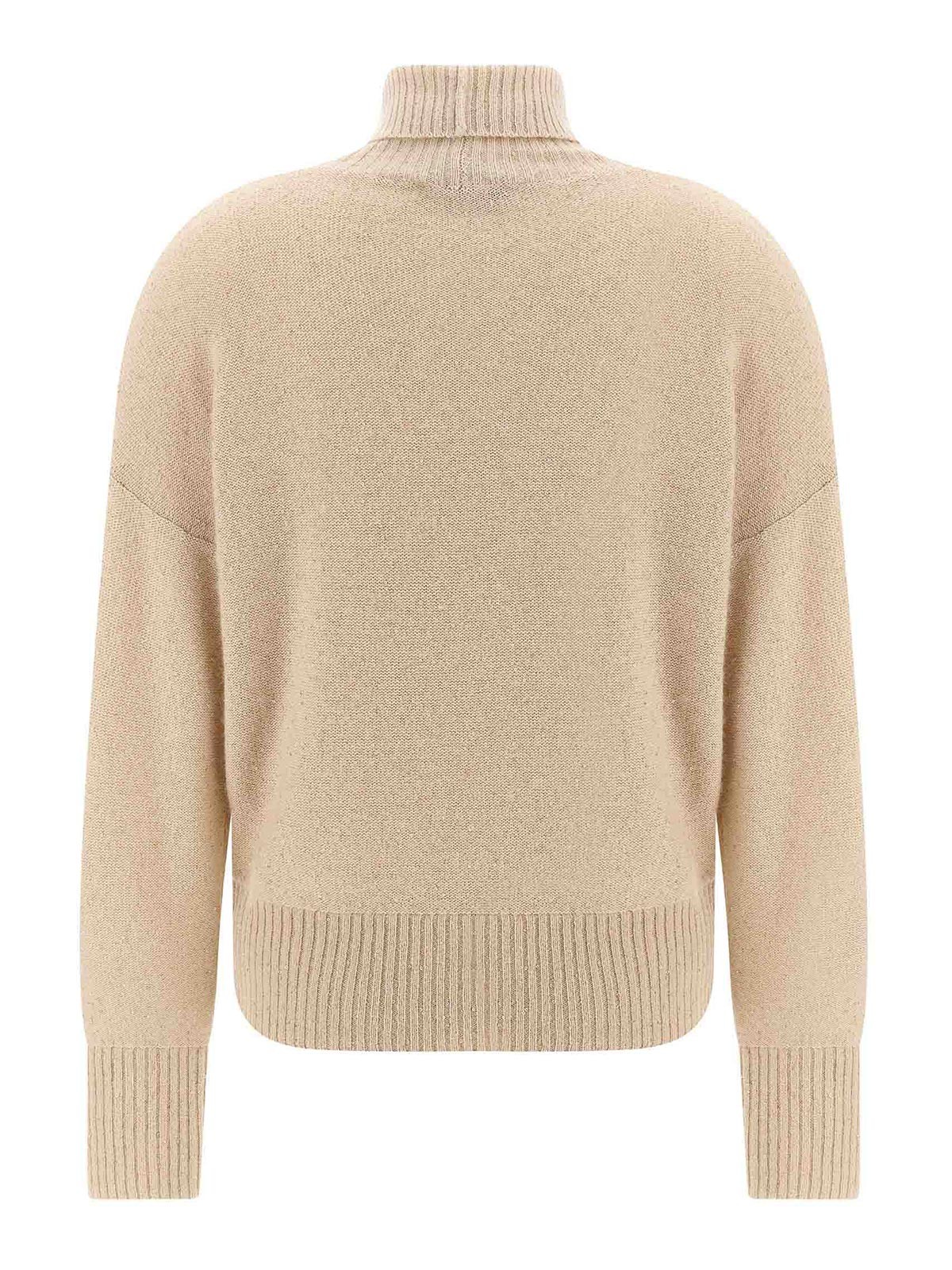 Fabiana Filippi Sequin Turtleneck Sweater Sweaters And Cardigans Beige In Neutral