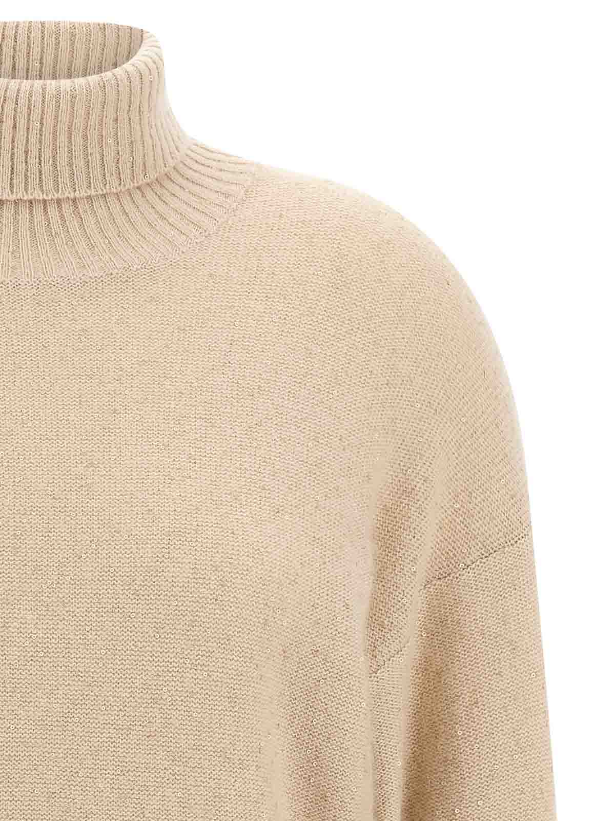 Fabiana Filippi Sequin Turtleneck Sweater Sweaters And Cardigans Beige In Neutral