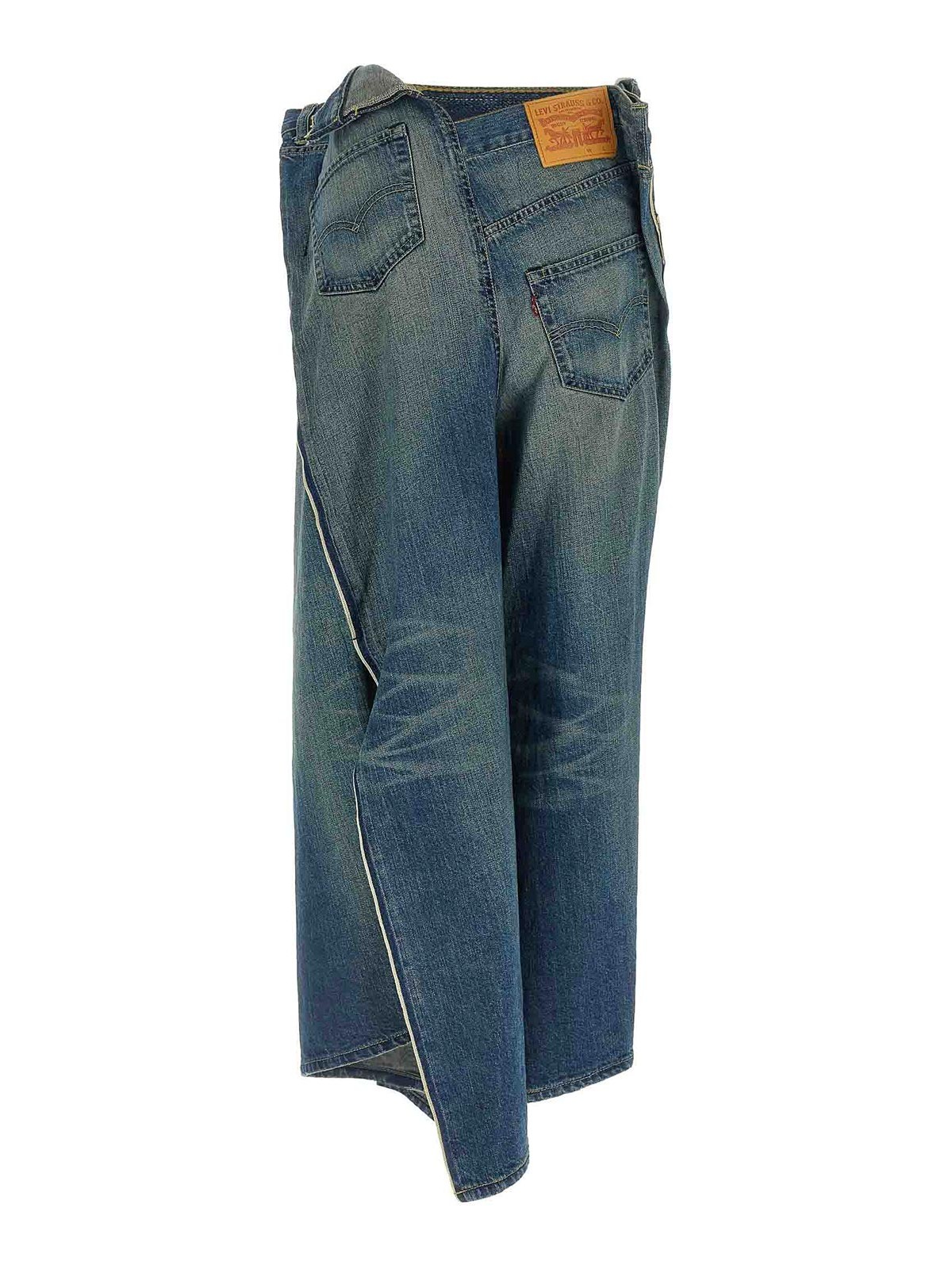 Junya Watanabe Asymmetric Stonewashed Denim Wide Leg Jeans In Multi