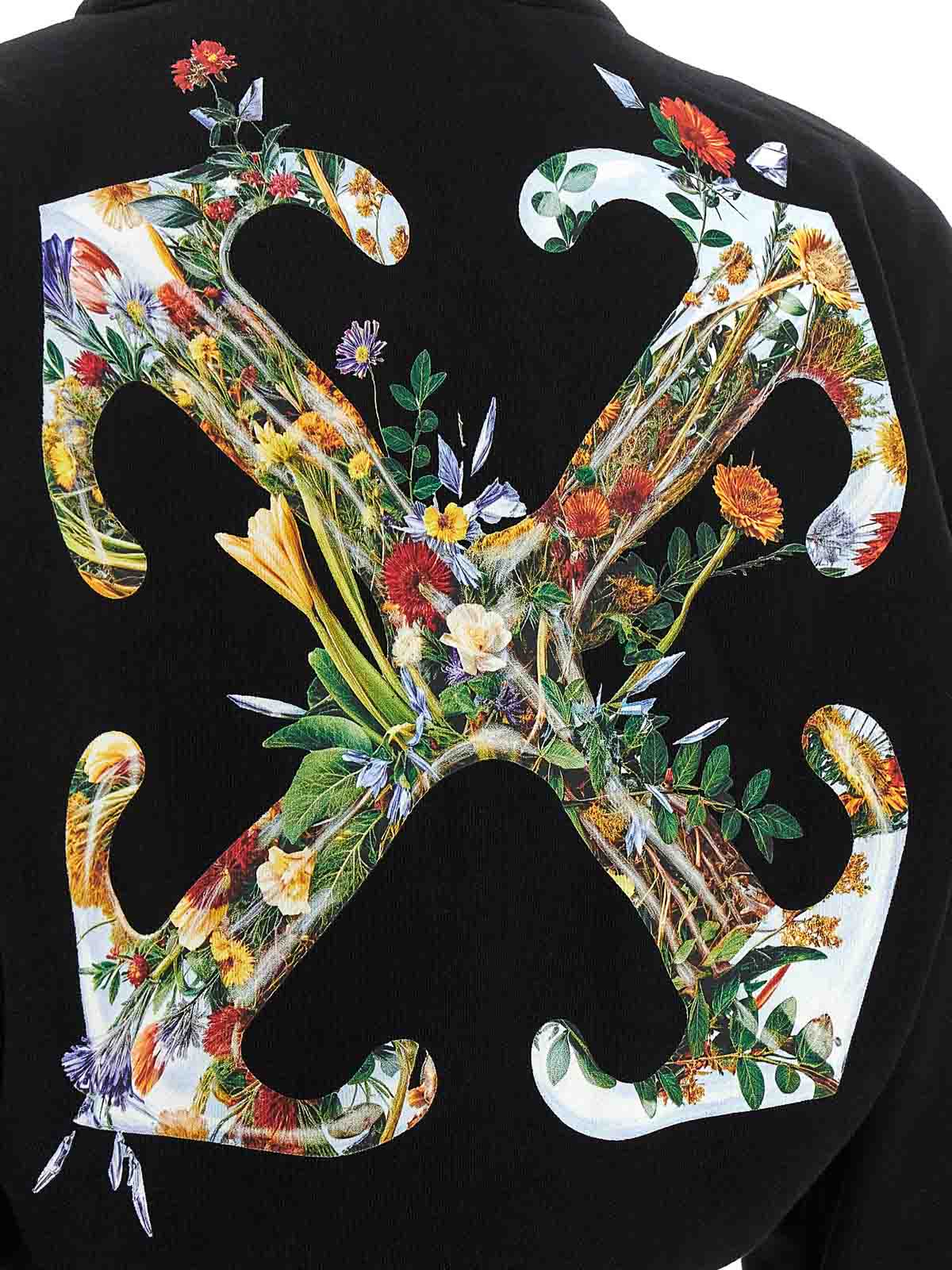 Off-white Floral Print Cropped Sweatshirt With High Collar In Black