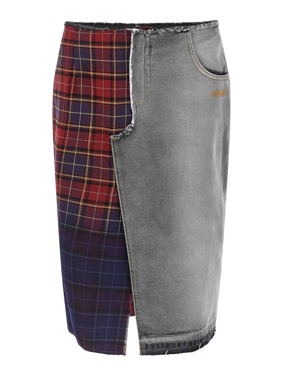 Off-white Patchwork Midi Skirt With Stonewashed Cotton Front In Multi