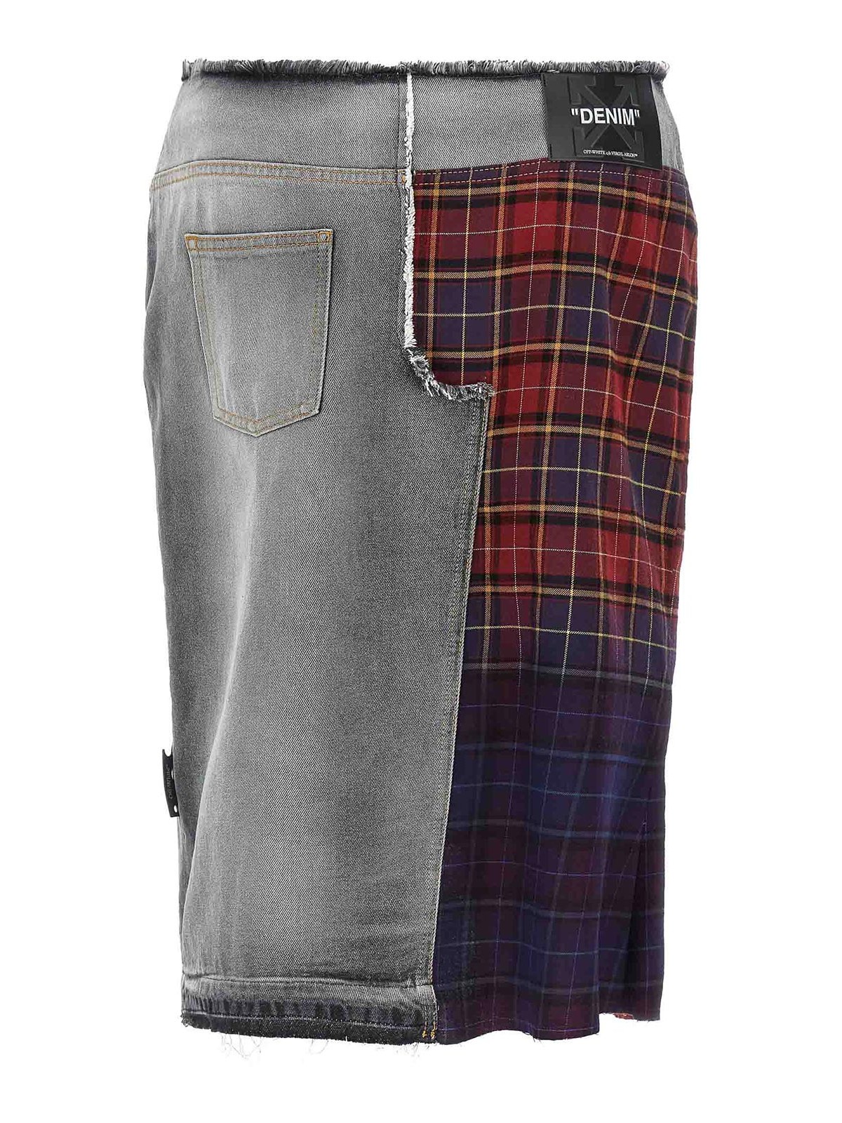 Off-white Patchwork Midi Skirt With Stonewashed Cotton Front In Multi