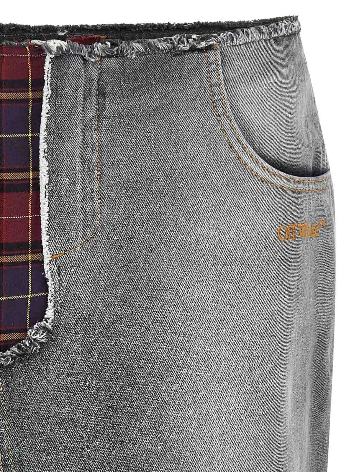 Off-white Patchwork Midi Skirt With Stonewashed Cotton Front In Multi