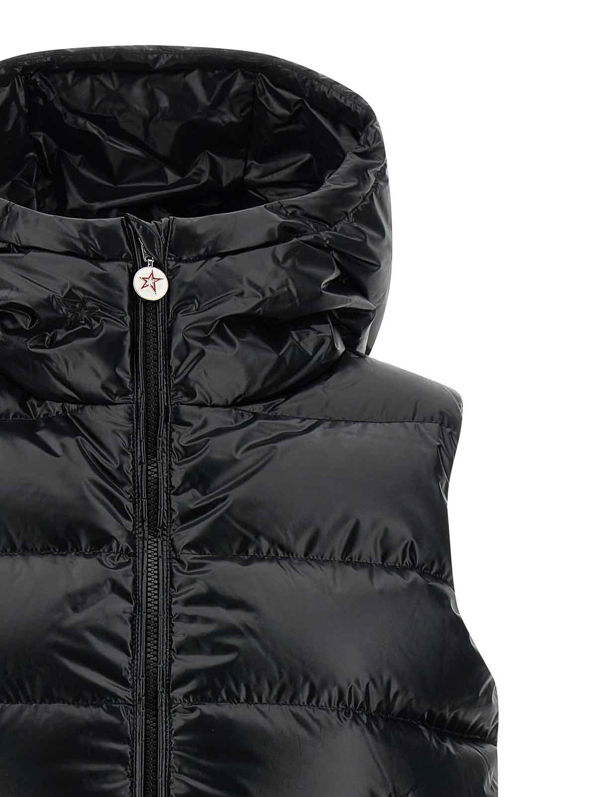Perfect Moment Hooded Sleeveless Quilted Vest Pockets In Black