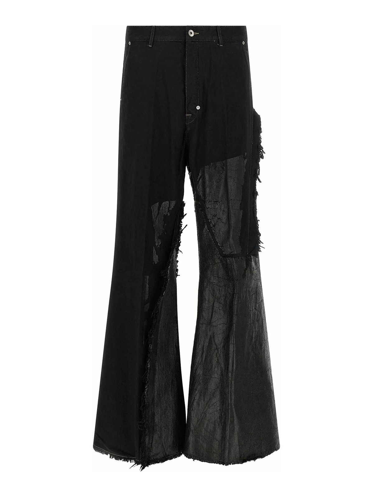 Rick Owens Joris Black Pants With Distressed Details In Black