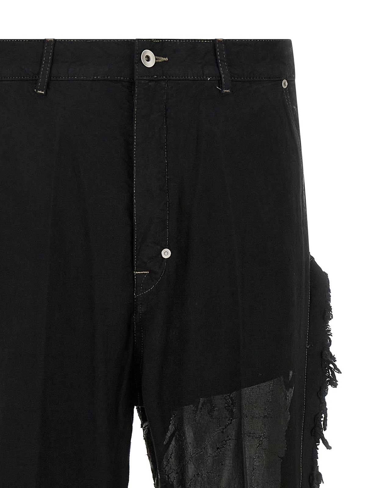 Rick Owens Joris Black Pants With Distressed Details In Black