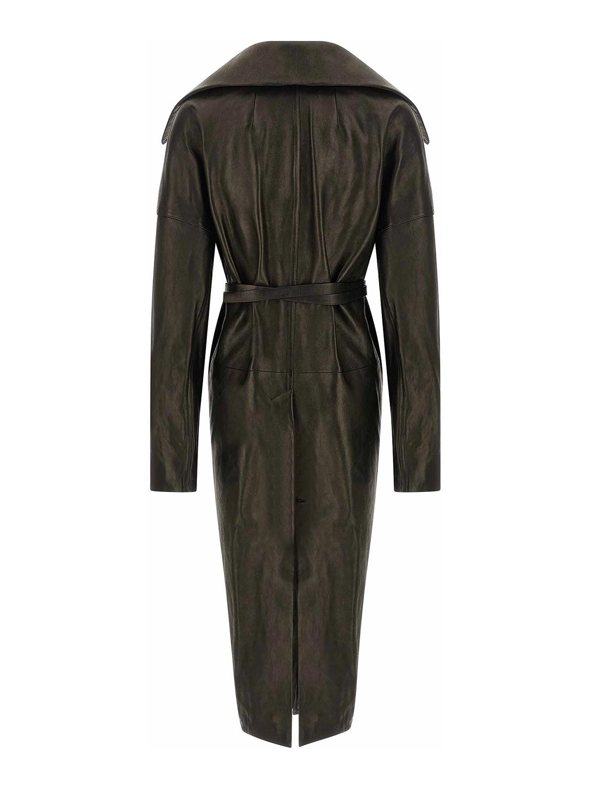 Rick Owens Dracucollar Belted Leather Coat In Brown