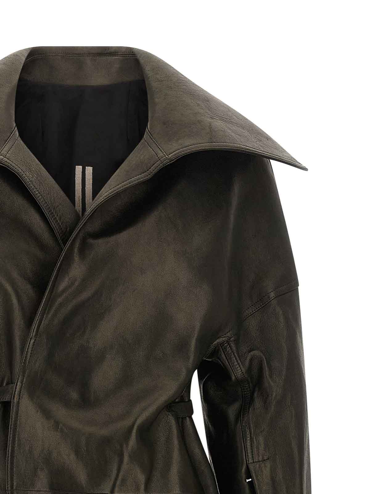 Rick Owens Dracucollar Belted Leather Coat In Brown