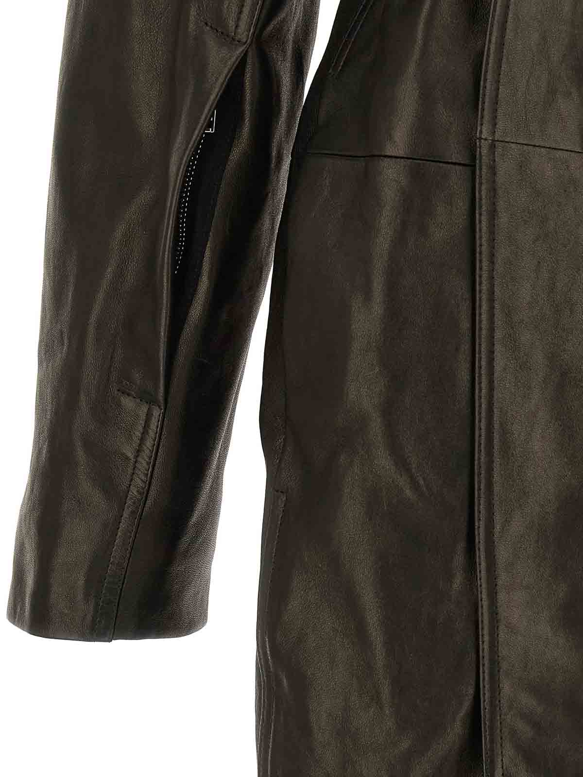 Rick Owens Dracucollar Belted Leather Coat In Brown
