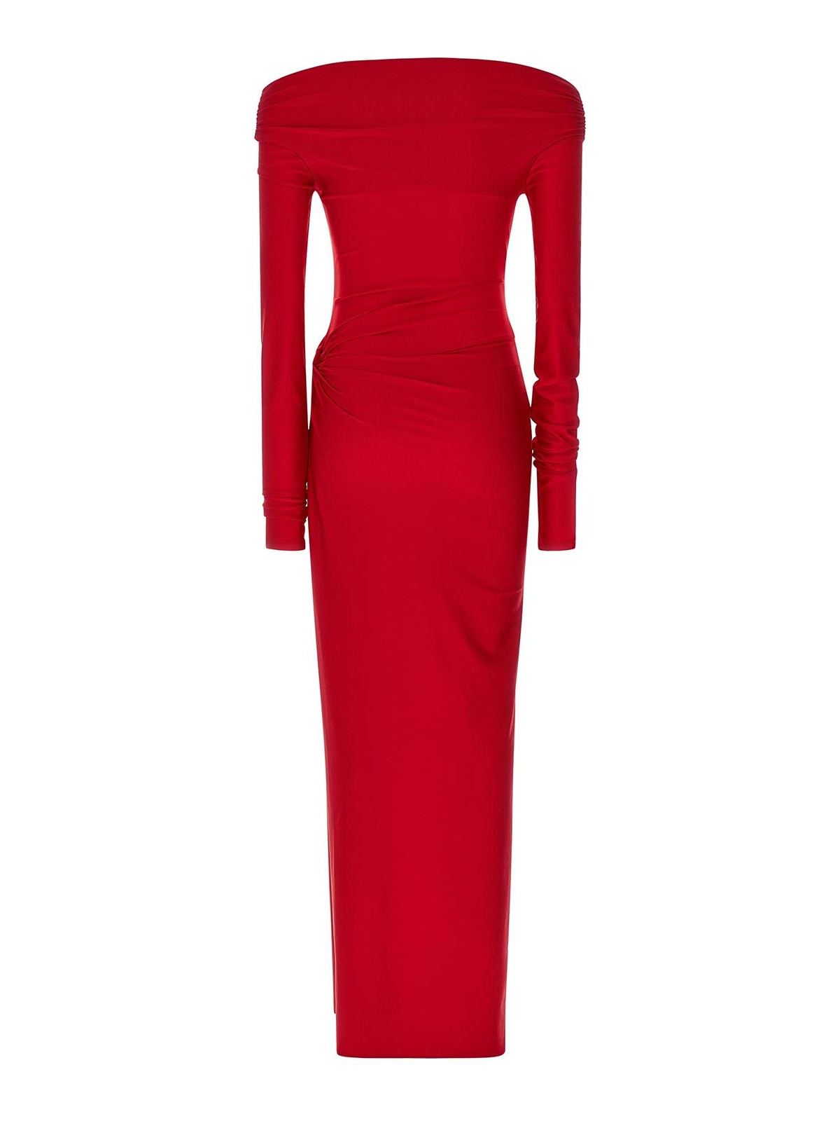 The Andamane Off-the-shoulder Long Sleeve Fitted Jumpsuit In Red