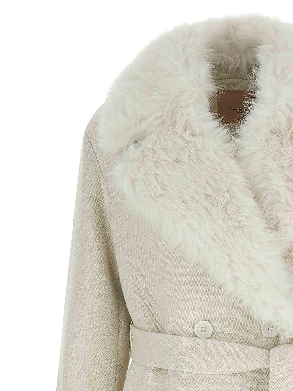 Twinset Lam Thread Coat In White