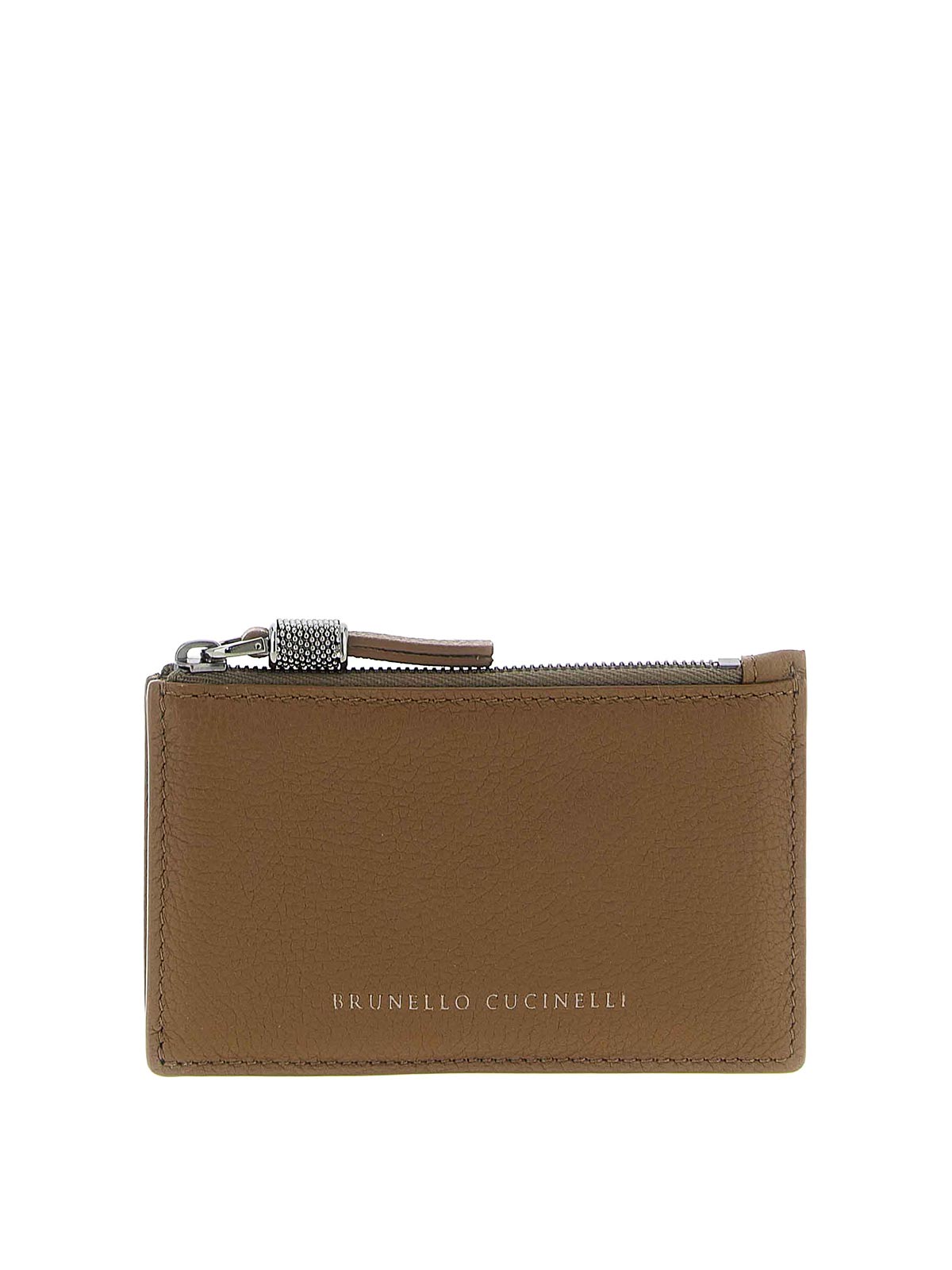 Brunello Cucinelli Shiny Zipper Pull Card Holder In Brown