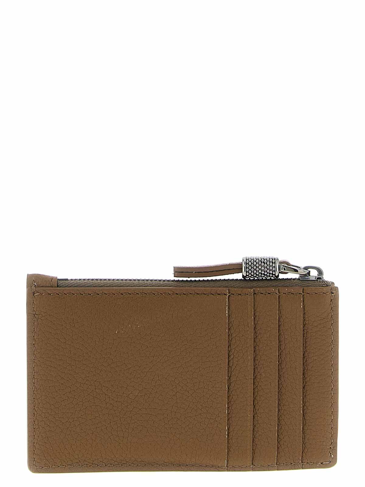 Brunello Cucinelli Shiny Zipper Pull Card Holder In Brown