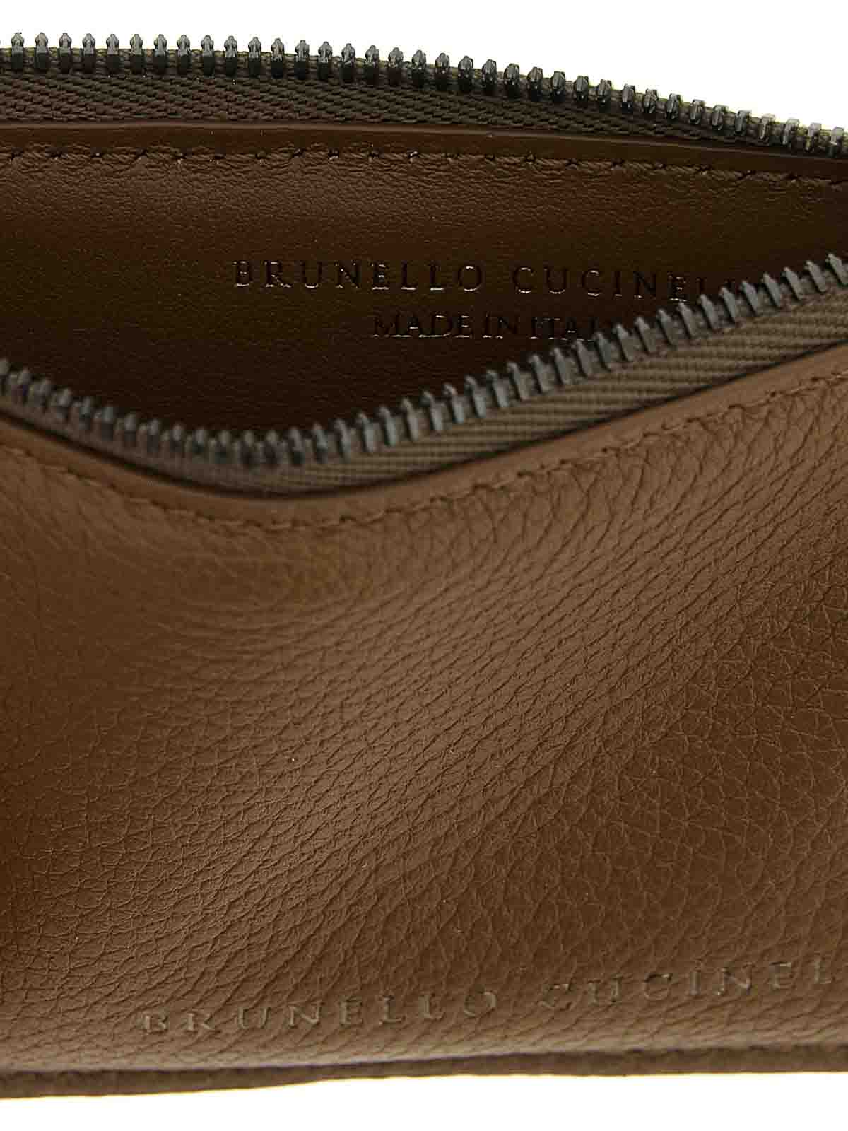 Brunello Cucinelli Shiny Zipper Pull Card Holder In Brown
