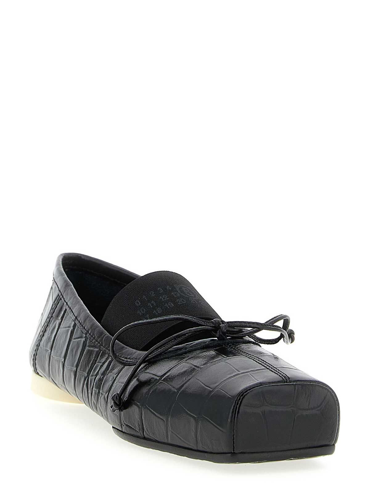 Mm6 Maison Margiela Ballerina Shoes With Bow And Crocodile Effect In Black