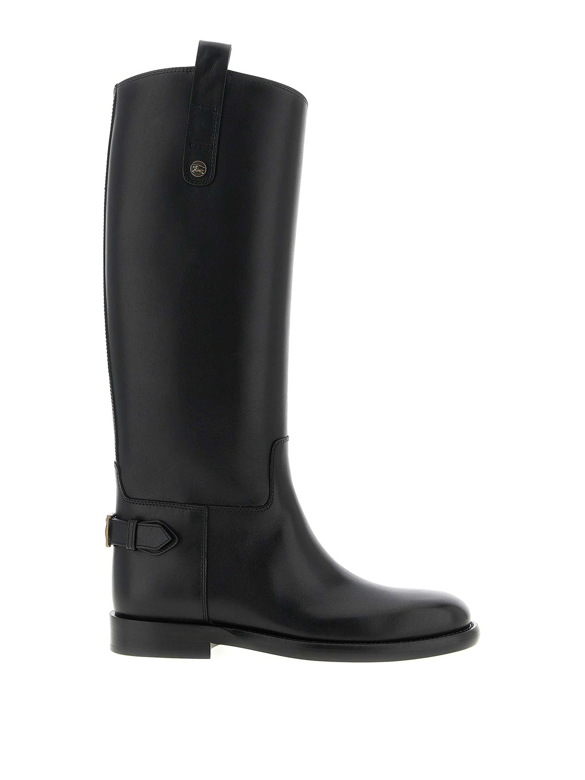 Burberry Women Black Boots With Side Logo Plaque In Leather Woman In Black