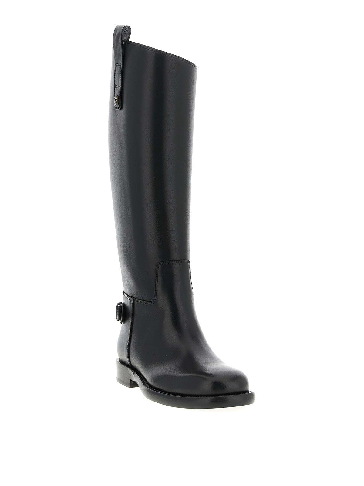 Burberry Women Black Boots With Side Logo Plaque In Leather Woman In Black