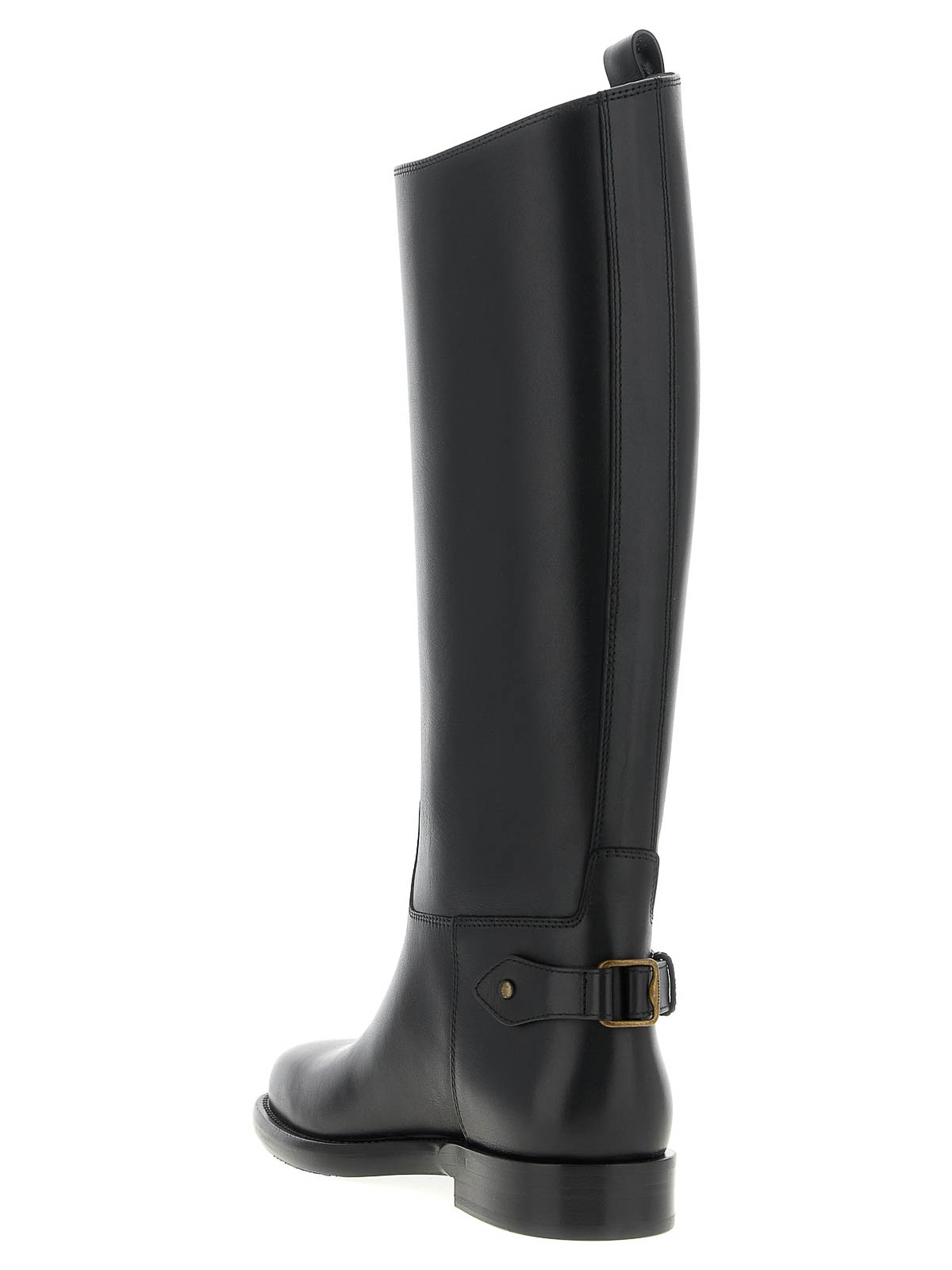 Burberry Women Black Boots With Side Logo Plaque In Leather Woman In Black