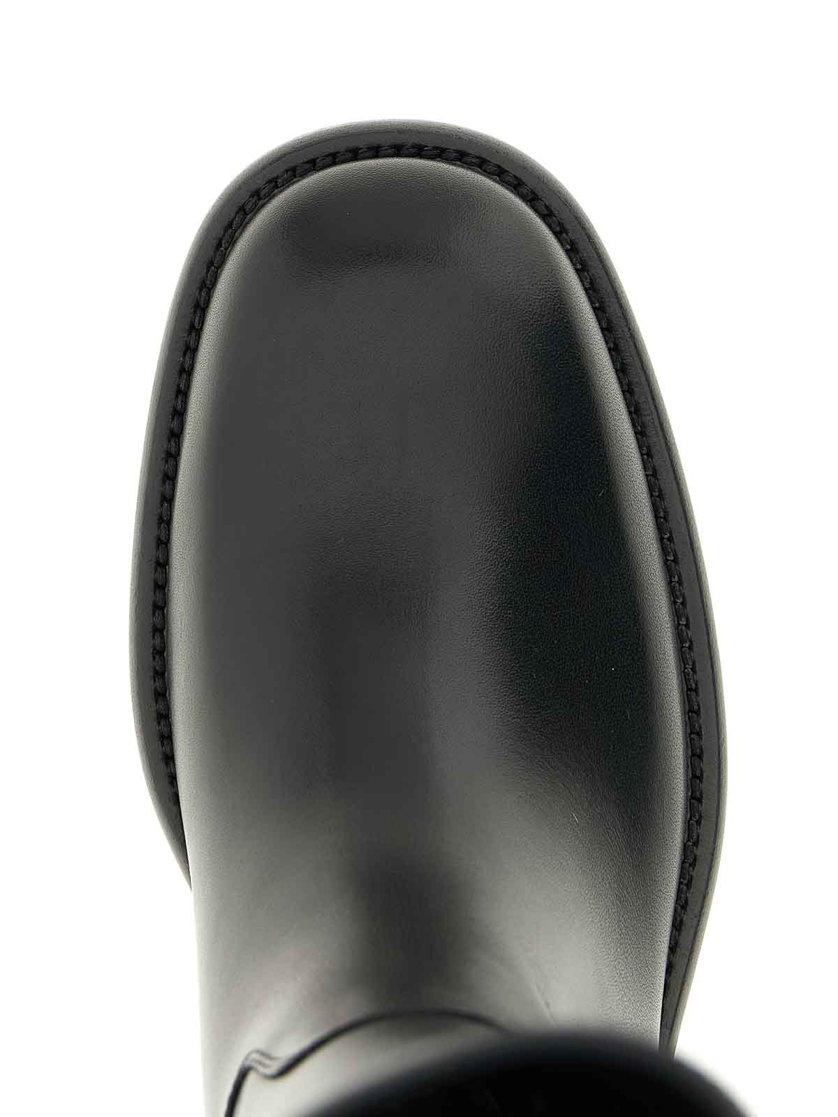 Burberry Women Black Boots With Side Logo Plaque In Leather Woman In Black