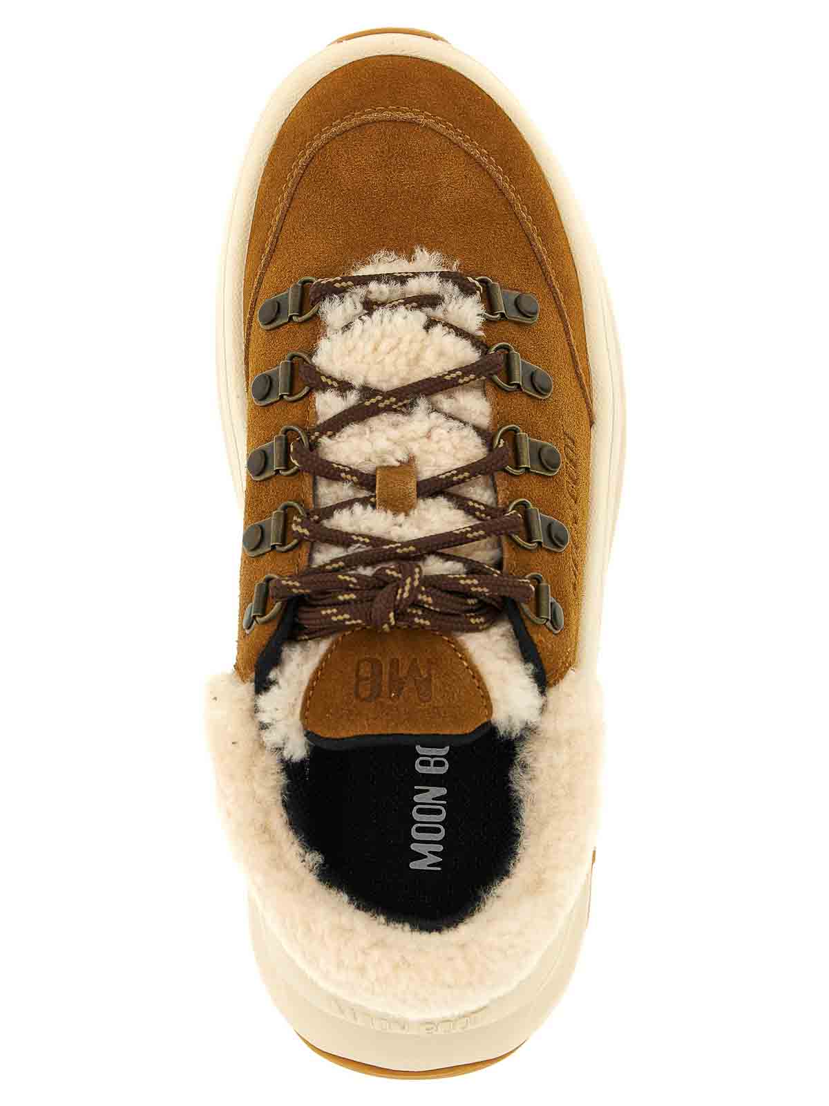 Moon Boot Beige Lace Up Sneakers In Nude