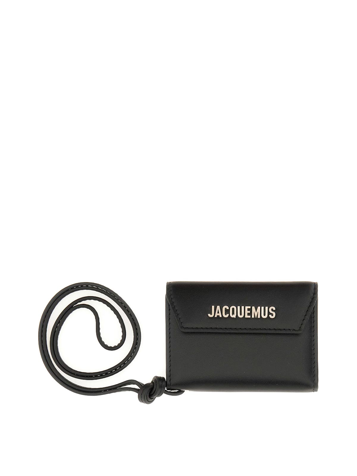 Jacquemus Rectangular Black Leather Card Wallet With Logo Detailing In Black