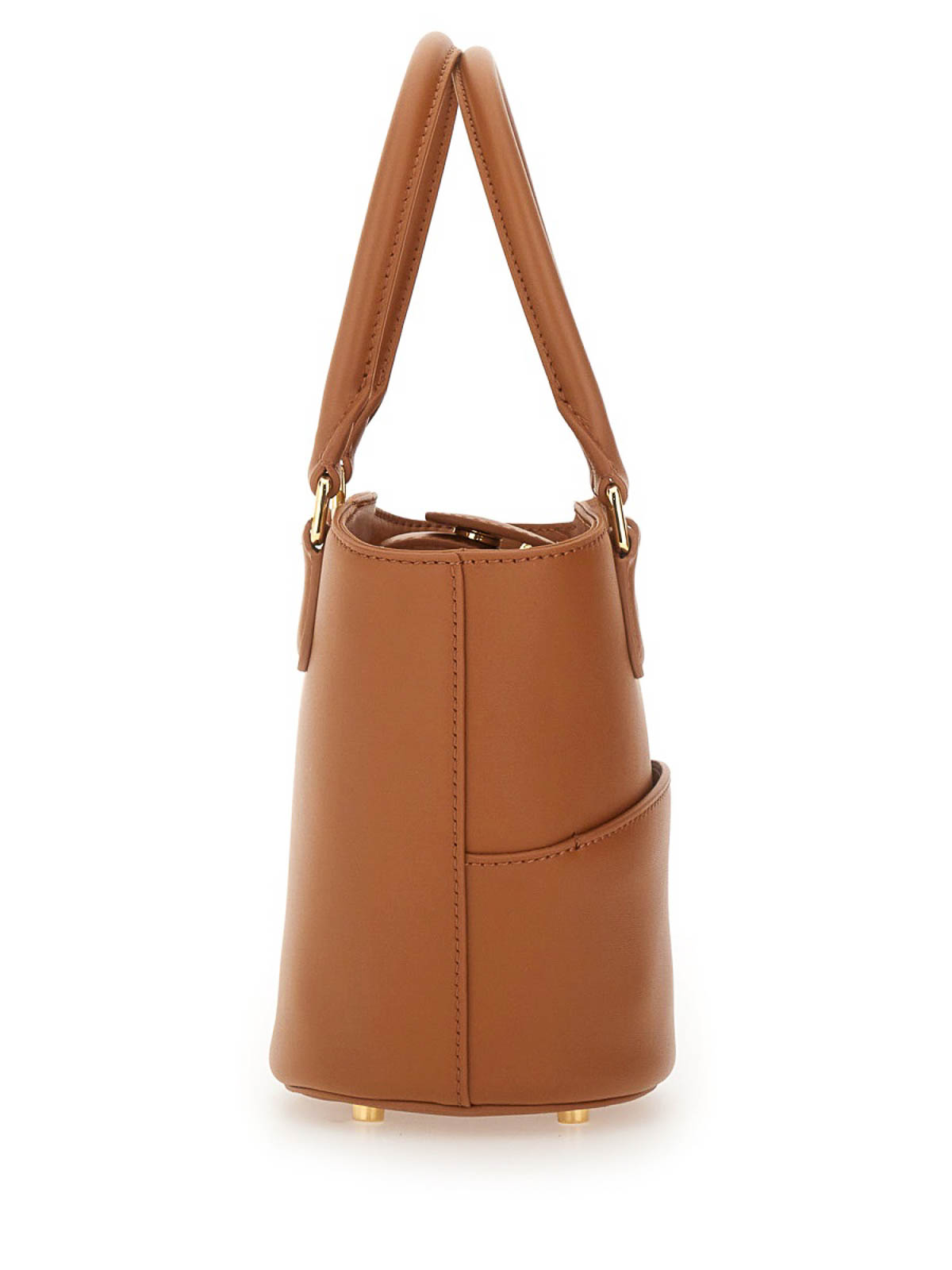 Self-portrait Leather Tote Bag With Charm In Brown