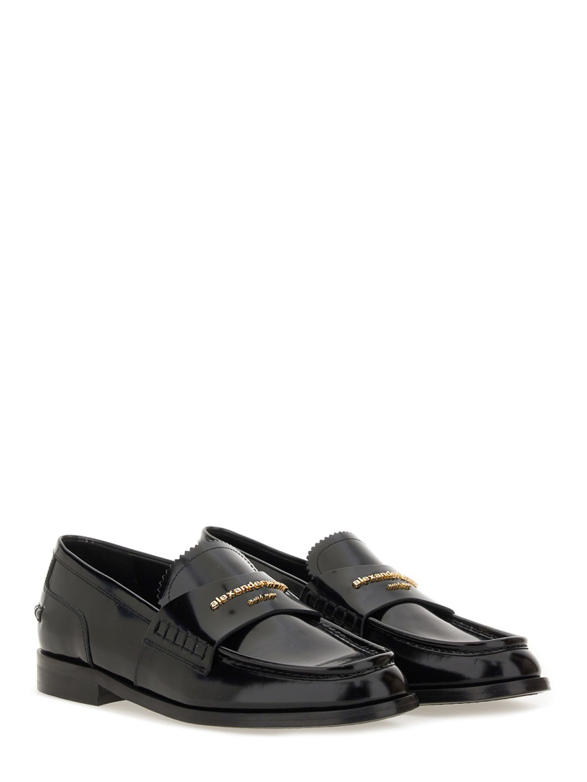 Alexander Wang Glossy Black Loafers With Decorative Strap And Elegant Silhouette In Black