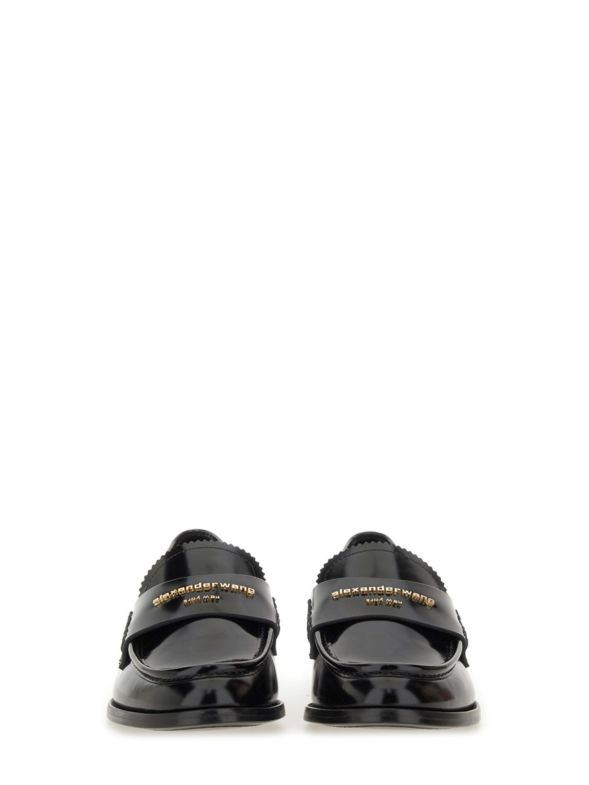 Alexander Wang Glossy Black Loafers With Decorative Strap And Elegant Silhouette In Black