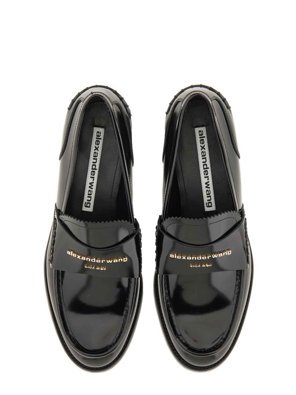 Alexander Wang Glossy Black Loafers With Decorative Strap And Elegant Silhouette In Black