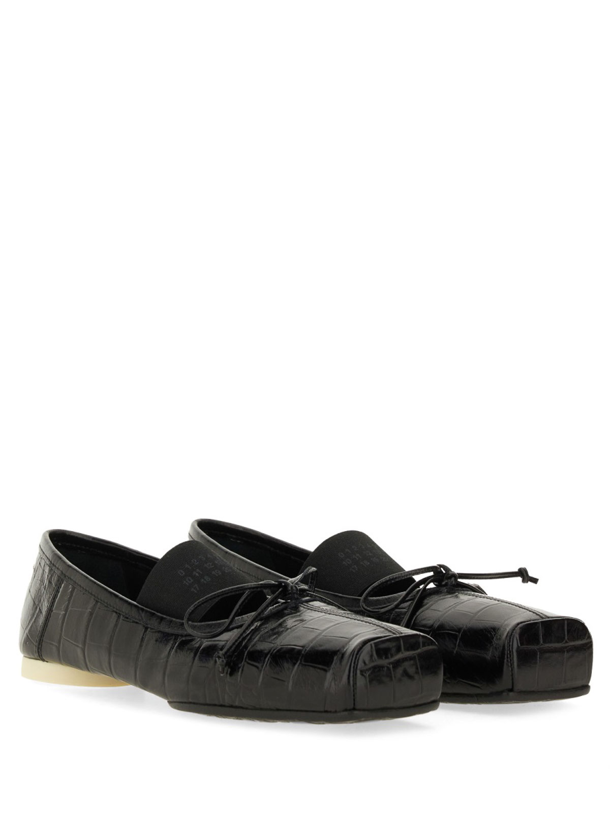 Mm6 Maison Margiela Ballerina Shoes With Bow And Crocodile Effect In Black