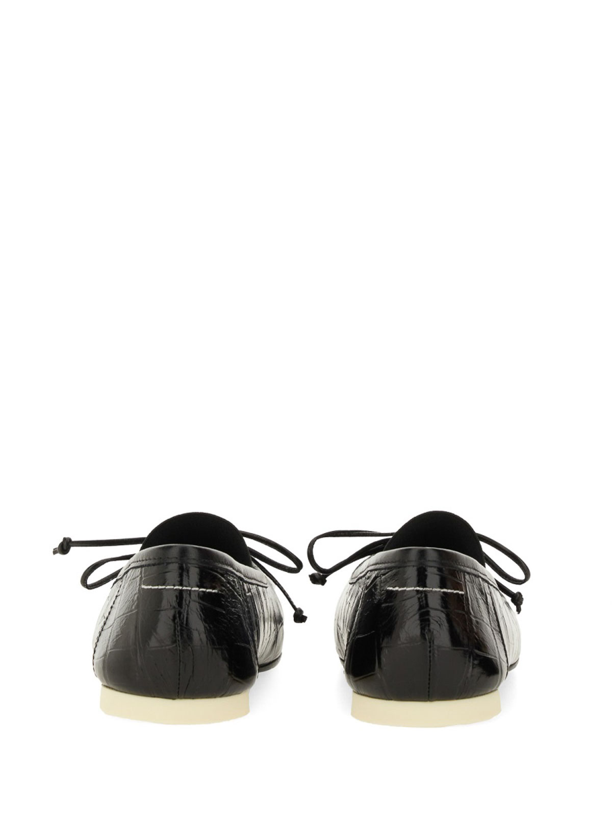 Mm6 Maison Margiela Ballerina Shoes With Bow And Crocodile Effect In Black