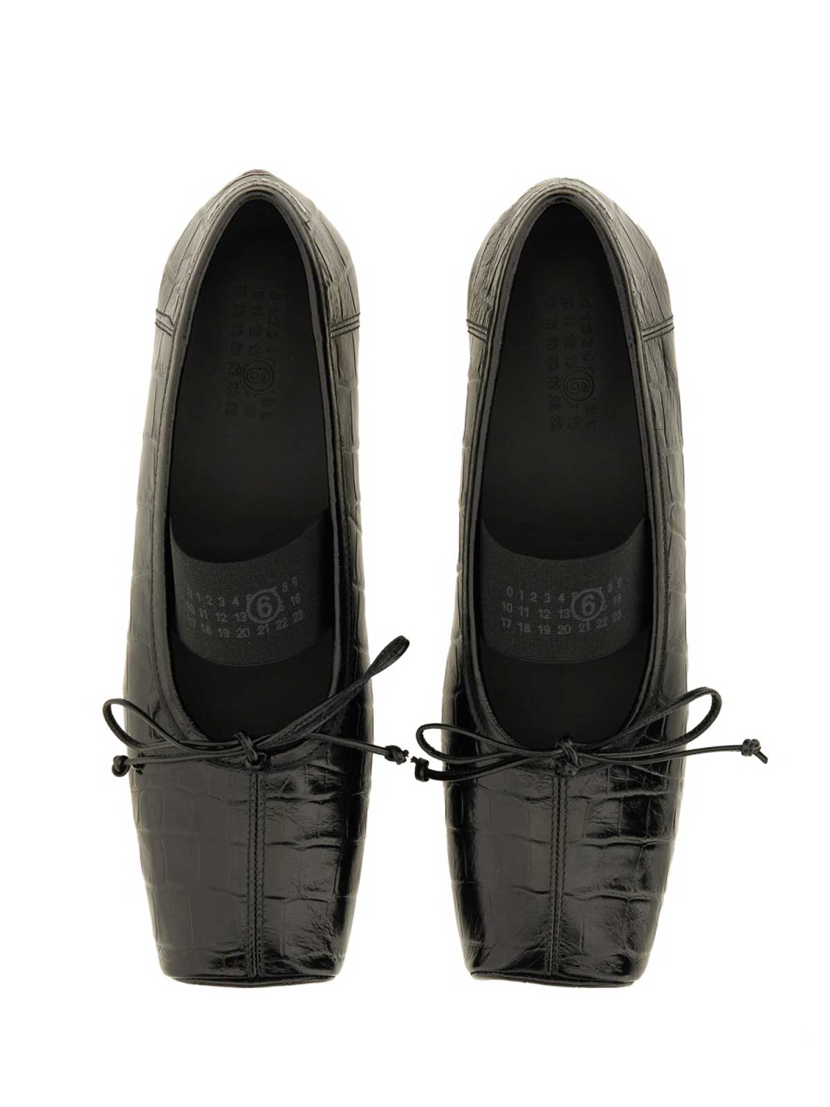 Mm6 Maison Margiela Ballerina Shoes With Bow And Crocodile Effect In Black