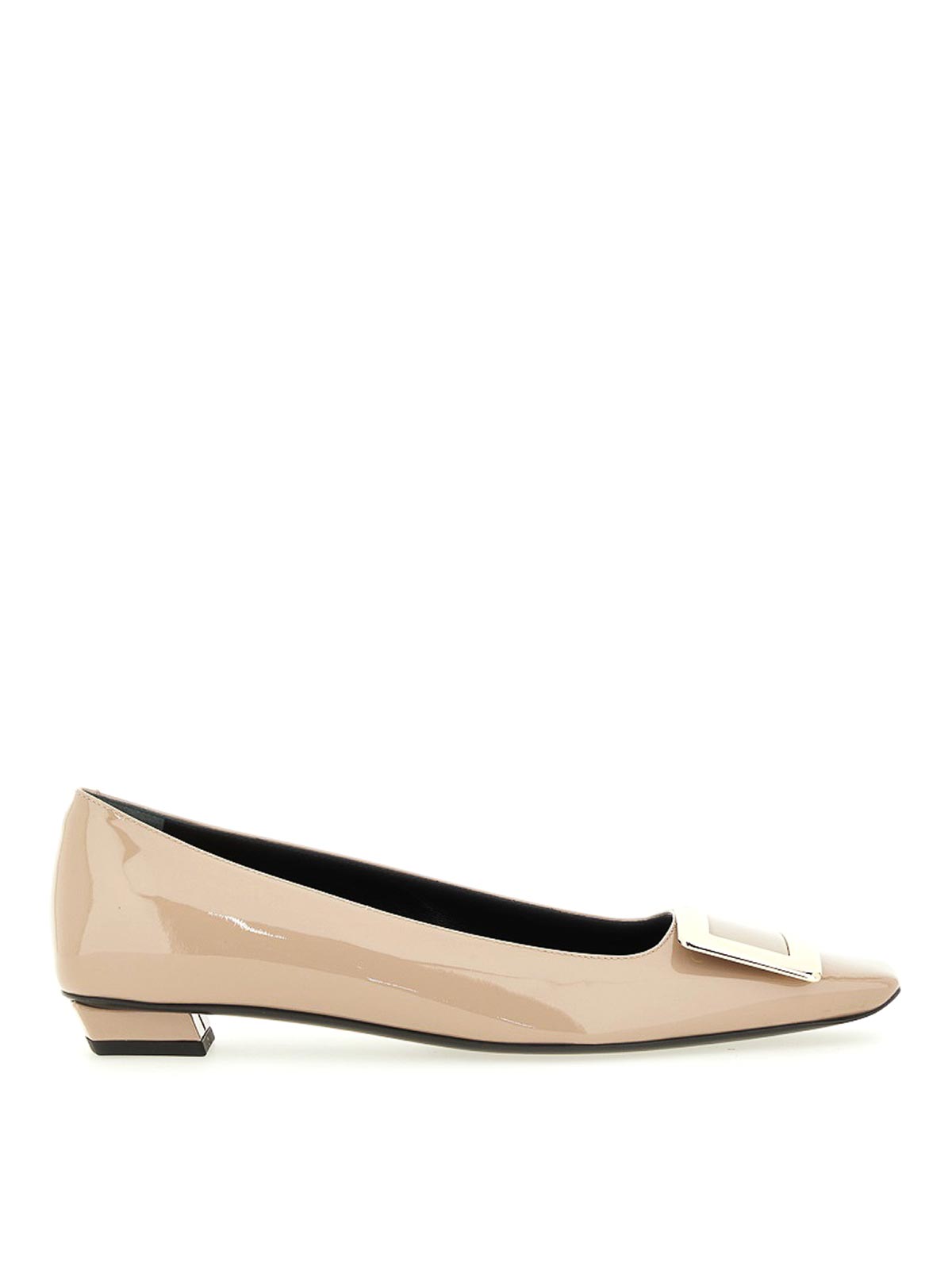 Roger Vivier Belle Vivier Square Button Flat Sole Shoes In Neutral
